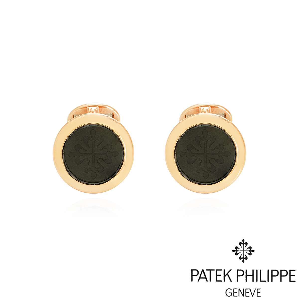 Patek Philippe Rose Gold Onyx Calatrava Cufflinks 205.9107R-001